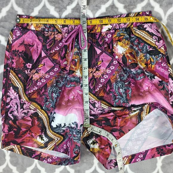 INC Swim Trunks Men Medium Pink Baroque Paisley Drawstring Lined - Picture 4 of 6